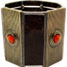 Brown Bracelet Stretch Glass Stone Vinyle Cover Texture 2 1 4 Inch Width 1992-99010TTBRO