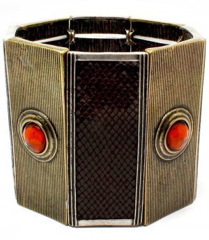 Brown Bracelet Stretch Glass Stone Vinyle Cover Texture 2 1 4 Inch Width 1992-99010TTBRO