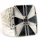 Black Bracelet Cuff Metal Casting Glass Stone Vinyl Cover Texture 2 Inch Width 1992-99006SOBLK