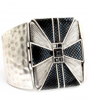 Black Bracelet Cuff Metal Casting Glass Stone Vinyl Cover Texture 2 Inch Width 1992-99006SOBLK