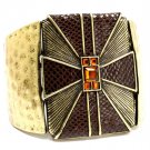 Brown Bracelet Cuff Metal Casting Glass Stone Vinyl Cover Texture 2 Inch Width 1992-99006BOBRO