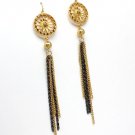 Gold Colored Earring Linear Drop Fish Hook Crystal Studs Tassel Pierced 6 Inch Drop 1965-99237TTGOD