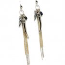 Black Earring Linear Drop Fish Hook Crystal Stone Charm Horn Tassel Texture 6 Inch D 1965-99234RDBLK