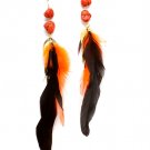 Orange Earring Linear Drop Fish Hook Metal Casting Feather Chip Stone 7 Inch Drop 1965-99101GDORG