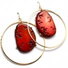 Coral Earring Fish Hook Hoop Gem Stone Metal Casting 2 3 4 Inch Drop 1965-99044GDCOL
