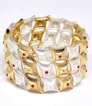 Orange Bracelet Stretch Crystal Studs Metal Casting 1 1 2 Inch Width 1962-99187TTORG