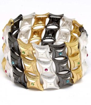Multi Colored Bracelet Stretch Crystal Studs Metal Casting 1 1 2 Inch Width 1962-99187TTMLT