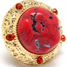 Coral Ring Adjustable Stretch Natural Stone Crystal Studs 1 3 4 Inch Tall 19618-99692GDCOL