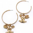 Gold Colored Earring Hoop Metal Casting Frog 3 1 4 Inch Drop 1945-99540AGGOD