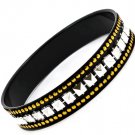 Gold Colored Bracelet Bangle Glued Beads Texture Pyramid 15 Mm Width 17132-02489TTGOD