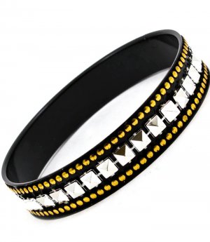 Gold Colored Bracelet Bangle Glued Beads Texture Pyramid 15 Mm Width 17132-02489TTGOD