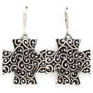Silver Colored Earring Fish Hook Cross Texture 1 1 2 Inch Drop / 219205-3219SOSIV