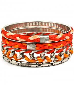 Red Bracelet Bangle Stackable Fabric Nylon Stripe Interlaced Braided 1 1 4 Inch Wi 210152-02987SORED