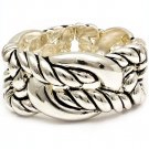 Silver Colored Bracelet Stretch Chunky Texture Rope Pattern Metal Casting 1 1 2 In 210152-02844ASSIV