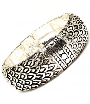 Silver Colored Bracelet Stretch Metal Casting Enamel Texture 20 Mm Width 210152-00884SOSIV