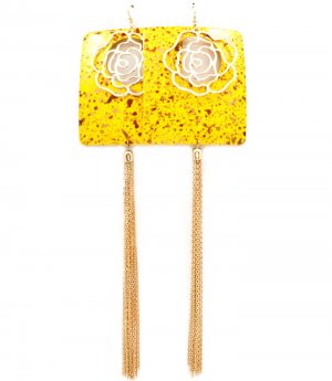 Yellow Earring Fsih Hook Metal Casting Rose Texture Tassel Patina 3 Inch Body 9 Inch 1995-99391GDYEW