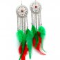 Green Earring Linear Drop Crystal Stone Feather Tassel Rosette Filigree 8 Inch Drop 1965-99240RDGRN