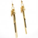 White Earring Linear Drop Fish Hook Crystal Stone Charm Horn Tassel Texture 6 Inch D 1965-99234GDWHT