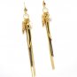 White Earring Linear Drop Fish Hook Crystal Stone Charm Horn Tassel Texture 6 Inch D 1965-99234GDWHT
