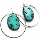 Turquoise Earring Fish Hook Hoop Gem Stone Metal Casting 2 3 4 Inch Drop 1965-99044RDTUQ