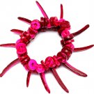 Fuschia Bracelet Stretch Wooden Bead Cord Shell / 12122-51272FSH