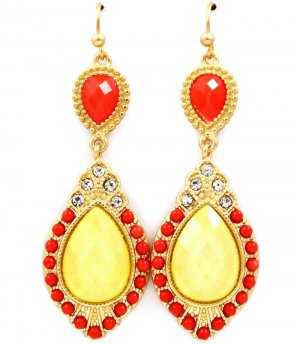 Yellow Earring Fish Hook Studed Bead Crystal Stsuds Matte Finish Formica Faceted Tex 4555-99315MGYEW
