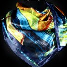 Blue Fashion Scarf Satin Square Scarf Street Restaurant Print 30% Silk 70% Polyester 3 45196-9931BLU