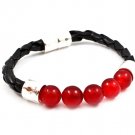 Red Bracelet Hinge Magnetic Bead Faux Leather Texture 2 3 4 Inch Width 43232-0278MSRED