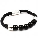 Black Bracelet Hinge Magnetic Bead Faux Leather Texture 2 3 4 Inch Width 43232-0278MSBLK