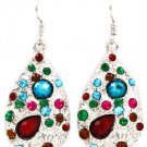 Multi Colored Earring Fish Hook Tear Drop Crystal Studs Texture 1 3 4 Inch Drop 32529-3503RDMLT