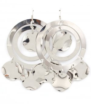 Silver Colored Earring Fish Hook Metal Casting Fringe Hoop Discs Interlaced 2 3 4 I 32528-72426RDSIV