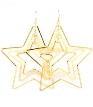 Gold Colored Earring Fish Hook Oversized Metal Casting Star Interlaced 3 1 4 Inch D 32528-71623GDGOD