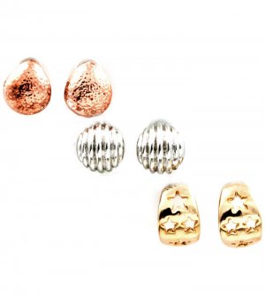 Multi Colored Earring Post Earring 3 Pair Set Shell Star Tear Drop Texture 12 Mm Dr 32528-43886THMLT