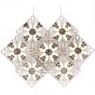 Cream Earring Fish Hook Diamond Shape Flower Moving Joint Texture 2 3 4 Inch Drop 32528-35236RDCRM