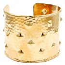 Gold Colored Bracelet Cuff Pyramid Studs Metal Casting Texture 2 Inch Width 32233-04824GDGOD