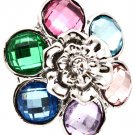 Multi Colored Ring Adjustable Stretch Flower Acrylic Stone Faceted 1 1 2 Inch Tall 321829-3520RDMLT