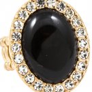 Black Ring Adjustable Stretch Oval Crystal Stud Formica Cabochon Texture 1 1 4 Inch 251818-2136MGBLK