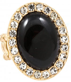 Black Ring Adjustable Stretch Oval Crystal Stud Formica Cabochon Texture 1 1 4 Inch 251818-2136MGBLK