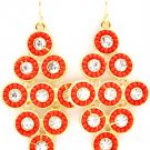 Coral Earring Fish Hook Glass Stones Beads Diamond Shape 2 Inch Drop 2435-1238GDCOL