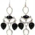 Black & White Earring Fish Hook Glass Stone Various Cuts Chandelier Drop 3 Inch Drop 23145-0219RDBKW