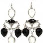 Black & White Earring Fish Hook Glass Stone Various Cuts Chandelier Drop 3 Inch Drop 23145-0219RDBKW