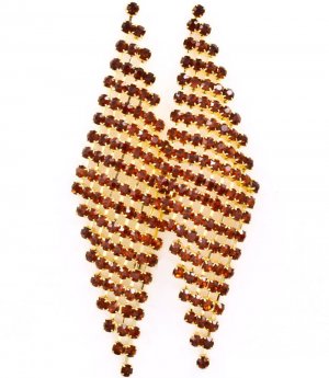 Brown Earring Post Earring Crystal Studs Diamond Shape Prong Set 3 Inch Drop 22115-0480GDBRO
