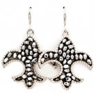 Silver Colored Earring Fish Hook Fleur De Lis Beads Texture 2 Inch Drop / 219205-3232RDSIV
