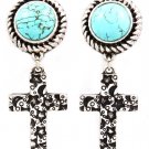 Turquoise Earring Clip On Cross Star Moon Texture Turquoise Stone 2 Inch Drop / 219205-3222SOTUQ