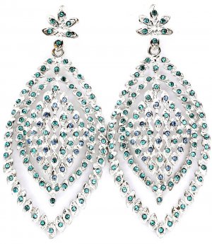 Teal Earring Post Earring Crystal Studs Leaves Metal Casting Texture 3 1.4 Inch Dro 219205-3126RDTEL