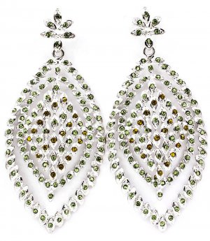Green Earring Post Earring Crystal Studs Leaves Metal Casting Texture 3 1.4 Inch Dr 219205-3126RDGRN