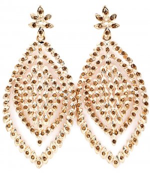 Brown Earring Post Earring Crystal Studs Leaves Metal Casting Texture 3 1.4 Inch Dr 219205-3126GDBRO