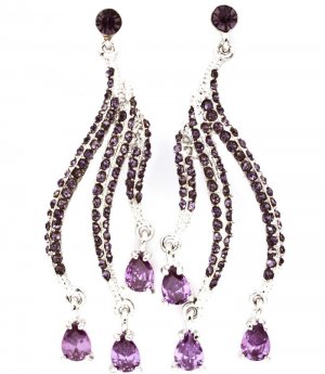 Purple Earring Post Earring Crystal Studs Tear Drop Acrylic Stone Prong Set Texture 219205-3117RDPUR