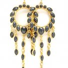 Gray Earring Fish Hook Formica Faceted Tear Drop Navette Cut Charm Tassel 4 Inch D 218195-11299AGGRY