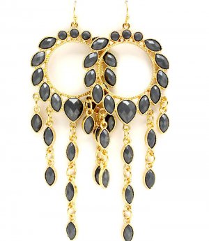 Gray Earring Fish Hook Formica Faceted Tear Drop Navette Cut Charm Tassel 4 Inch D 218195-11299AGGRY